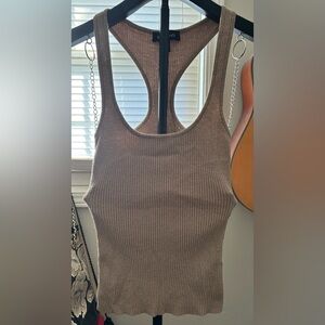 Bebe Tan Ribbed Tank Top ribbed gold metallic sz Large